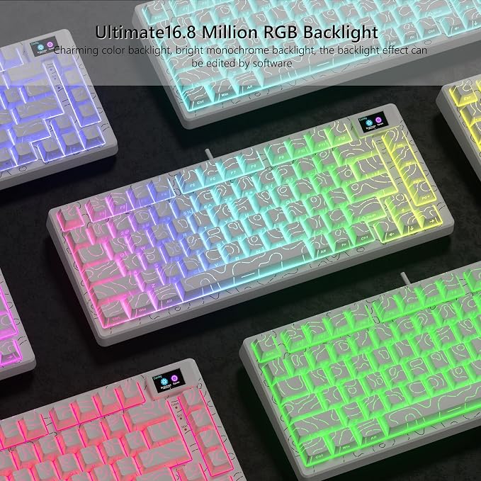 Womier SK80 75% Percent Keyboard Gaming with Color Multimedia Display | Mechanical Keyboard Topographic, Hot Swappable Gasket Mount RGB Creamy Key board Pre-lubed POM Switch for Mac/Win,White