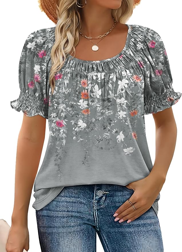 WIHOLL Womens Short Sleeve Square Neck Summer Tops Dressy Casual Blouses Trendy Clothes 2026
