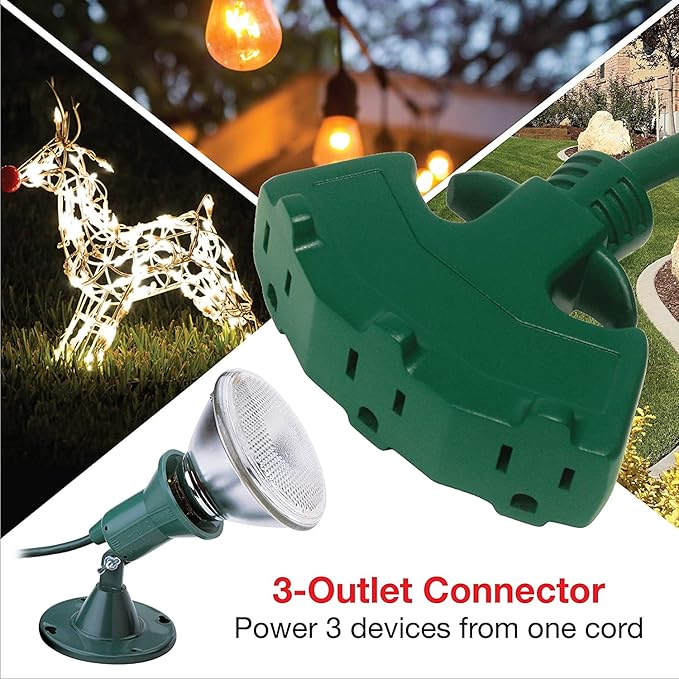 Clear Power 16 Gauge 3Prong Cords (3 Outlets, Green, 8 ft)