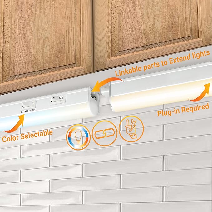 Sunlite LED Under Cabinet Lighting Plug in 12 Inch Linkable Under Counter Lights for Kitchen 16 Watts, 120 Volts, 1600 Lumens, Adjustable 3 CCT 3000K-5000K, 50,000 Hour Lifespan, ETL Listed LED Light