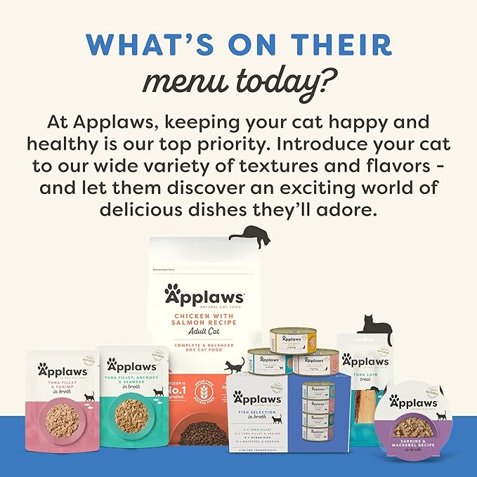 Applaws Natural Wet Cat Food in Broth, Limited Ingredient Wet Cat Food Pouches, No Additives, Made with Natural Ingredients, Tuna Fillet with Seabream in Broth (12 x 5.3oz Pouches)