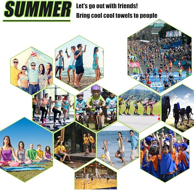 Biange Cooling Towel (Pack of 20, 40"x12") with Pouches for Sports, Workout, Fitness, Gym, Yoga, Golf, Pilates, Travel, Camping & More