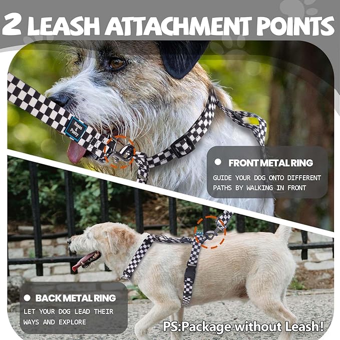 Roses&Poetry Dog Harness Medium Sized Dog, 6 Point Adjustable Fit No Pull Harness with Handle for Control and Easy Walking, Reflective Pet Halter Harnesses（Blackwhite-M）
