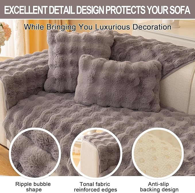 Couch Covers For Dogs,Funny Fuzzy Pet Couch Cover,Plush Solid Colour Non-Slip Couch Cover,Big Dog Bed Blanket, Washable Soft Plush Throw Protector For Bed Couch Car Sofa (27.56x59.06in, Dark Grey)