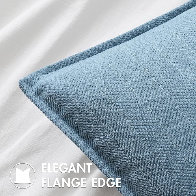 MIULEE Pack of 2 Light Blue Euro Shams Chenille Pillow Covers 22x22 Inch | Decorative Soft Couch Throw Pillows,Farmhouse Cushion Covers,Elegant Design for Sofa,Bed,Living Room,Summer Decor