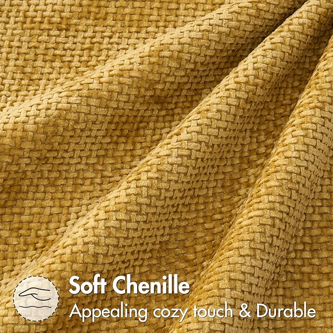 MIULEE Decorative Lumbar Throw Pillow Covers 12x20 in Mustard Yellow 2 Pack | Modern Boho Accent, Soft Chenille Pillow Covers, Farmhouse Cushion Cases for Couch Bed Sofa Living Room Home Decor