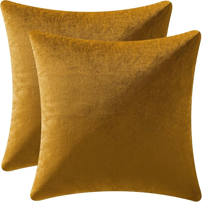 MIULEE Velvet Throw Pillow Covers 20x20 Inch Pack of 2 Mustard Yellow | Soft Solid Decorative Pillow Covers, Modern Luxury Home Decor, for Couch Chair Sofa Bedroom Livingroom