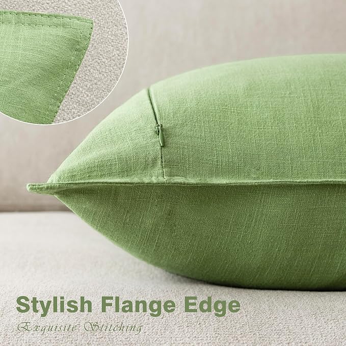 Foindtower Pack of 2, Decorative Linen Solid Throw Pillow Covers Soft Accent Euro Cushion Case Boho Farmhouse Pillowcase for Chair Couch Sofa Bedroom Living Room Home Decor 22 x 22 Inch Lime Green