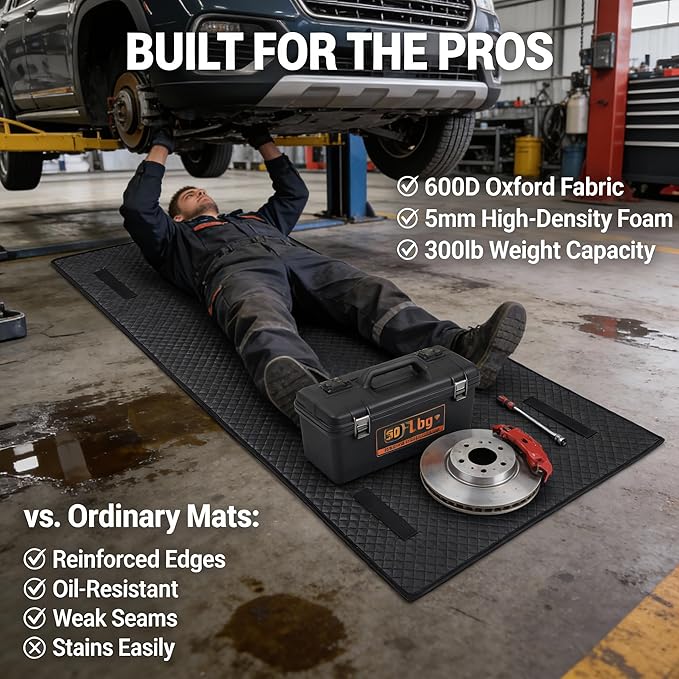 Rolling Creeper Mat, 60"x28" Under Car Repair Pad with Storage Bag, Foldable Low-Profile Mechanics Mat for SUVs, Trucks & Low Clearance Cars, Waterproof & Easy Clean Garage Floor Magical Rolling Mat