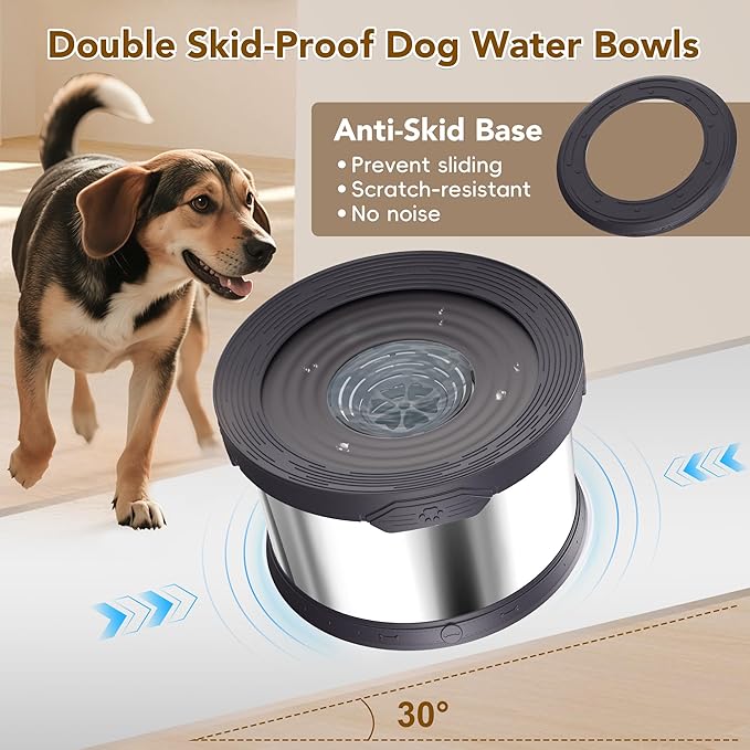 UPSKY Dog Water Bowl No Spill 12L Stainless Steel, 3.17 Gallon Large Capacity Spill-Proof Dog Bowls, Non-Slip Slow Drinking Anti-Splash Bowl for Large Messy Drinkers, No Mess Indoor/Outdoor Use, Gray
