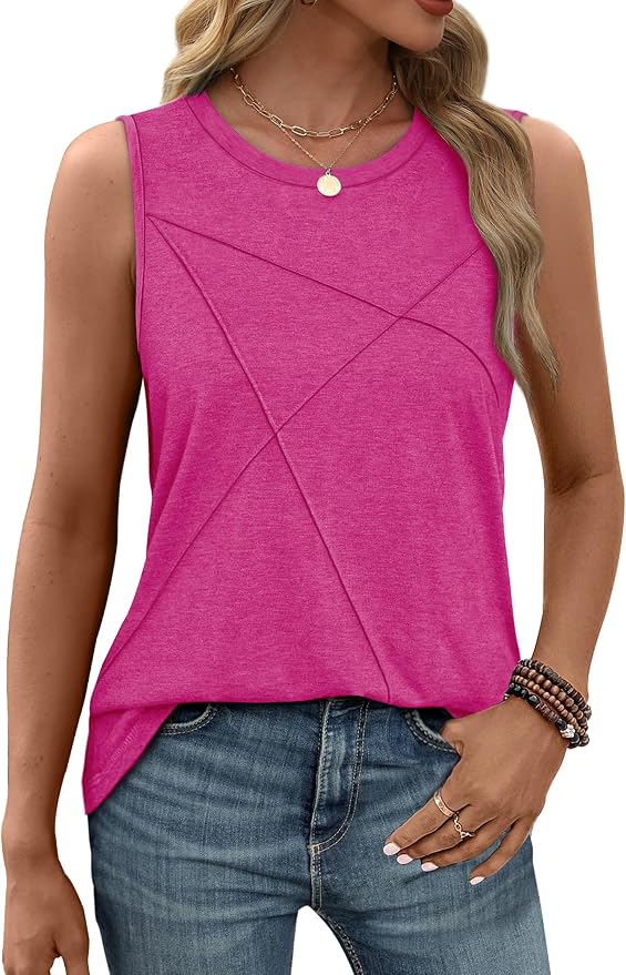 WIHOLL Women's Sleeveless Summer Crewneck Loose Fit Tank Tops