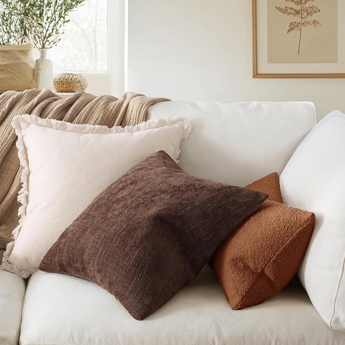 MIULEE Textured Chenille Throw Pillow Covers 20x20 Inch Red Brown | Pack of 2 Decorative Soft Throw Pillows, Solid Textured Cushion Covers, Modern Home Decor for Couch Sofa Bedroom Living Room