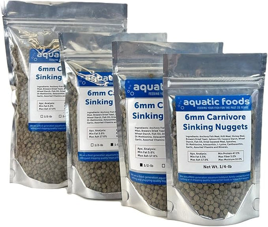 Aquatic Foods Inc. 6mm - 1/4" Carnivore Sinking Pellets for Carnivore Cichlids, Catfish, Monster Fish, Bottom Grazers, All Medium to Large, Also Koi & Pond Fish. - WL…2-lbs Foil Pouch Bag