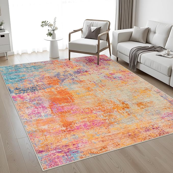 Washable Area Rug 3x5 Entryway Rug: Washable Modern Abstract Soft Thin Rug Indoor Floor No Slip Carpet for Bedroom Dining Room Farmhouse Nursery Home Office - Galaxy Haze