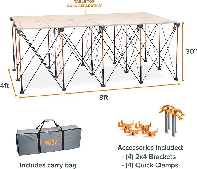 BORA Centipede 30in Folding Work Table - 48 x 96 Portable Workbench with 6000lb Capacity, 15-Strut Collapsible Work Bench for Garage, Mobile Workstation with Storage Bag - No Assembly Required CK15S