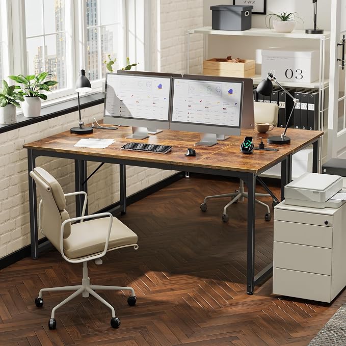 PRAISUN 63 X 24 Inch Computer Desk, Power Outlets, USB-C, Rustic Brown | Office Desk with 4 AC Outlets, USB & USB-C, Sturdy Metal Frame, Spacious Desktop for Work, Writing, Study & Gaming