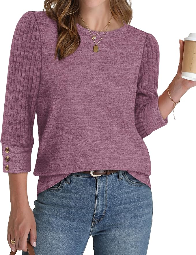 WIHOLL 3/4 Length Sleeve Womens Tops Sweaters Shirts Lightweight Spring Outfits 2026 Winter Clothing S-2XL