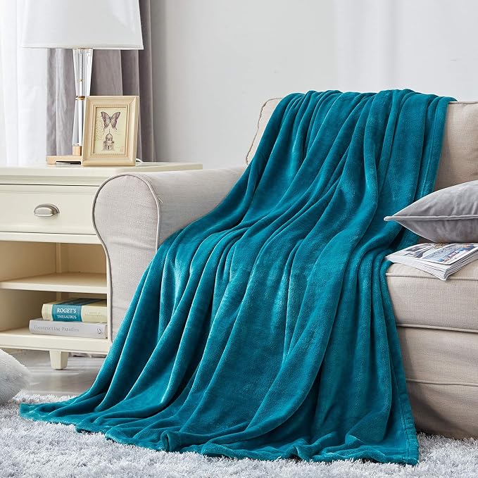 Hansleep Queen Teal Fleece Blanket, Soft Flannel Bed Blanket | Fuzzy Cozy Blanket 90x90 Inches, Multi-use for Bed, Sofa, Couch, Travel, Camping, All Season Warm Lightweight Cover