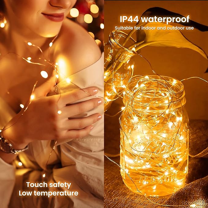 Dailyart Fairy Lights Plug in, 200 Led Twinkle String Light with Remote 10Ft 8 Modes Warm Cluster Lights with Timer for Bedroom Wreath Party Window Wedding Christmas Tree Decoration Gold Wire