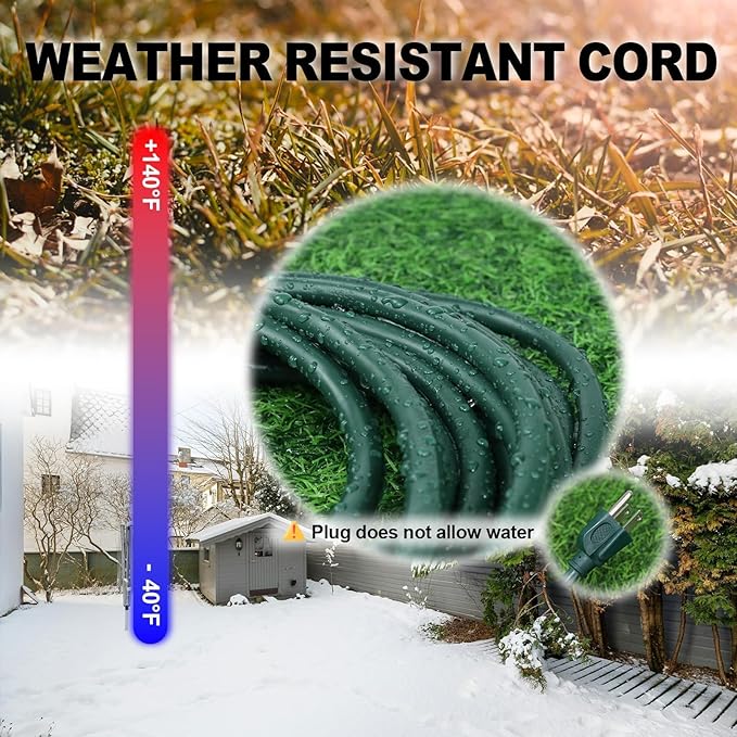 EP 75FT Green Outdoor Extension Cord, 16/3 SJTW Heavy Duty Waterproof, 3 Prong Grounded Plug, 13A 1625W 16AWG, Cold-Resistant Flexible Power Cable for Garden, Home, Christmas Lights