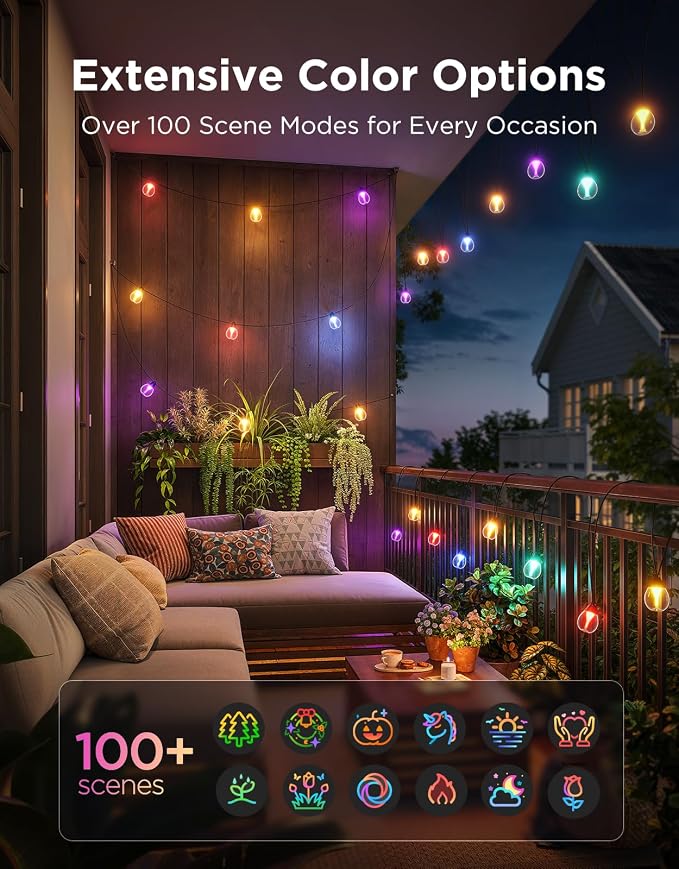 Govee Clear Bulb Outdoor String Lights, 96ft IP67 Patio & Backyard Lights | 30 RGBWIC Dimmable LED Bulbs, 111 Modes, Music Sync, IP67 Waterproof & Shatterproof, Work with Alexa, Google & Matter