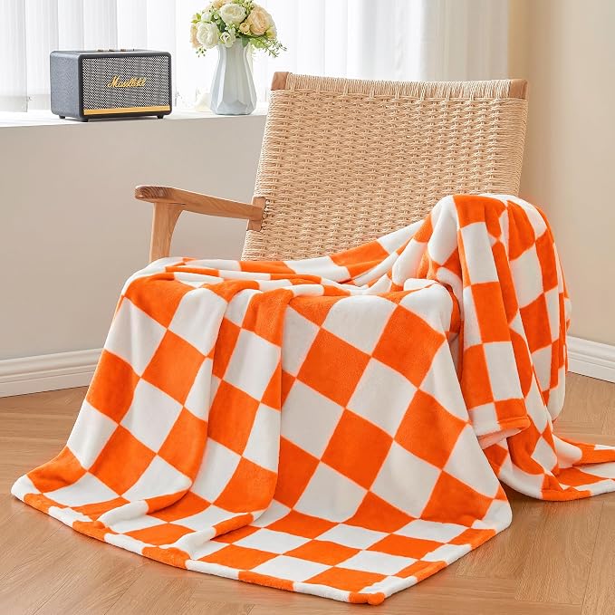 BEDELITE Plaid Throw Blanket for Checker Neyland, Orange & White 50“x60” | Tennessee vols Decor, Gift for Vol Nation,100% Polyester Microfibe, Soft, Lightweight Warm, Machine Washable, for Couch Bed