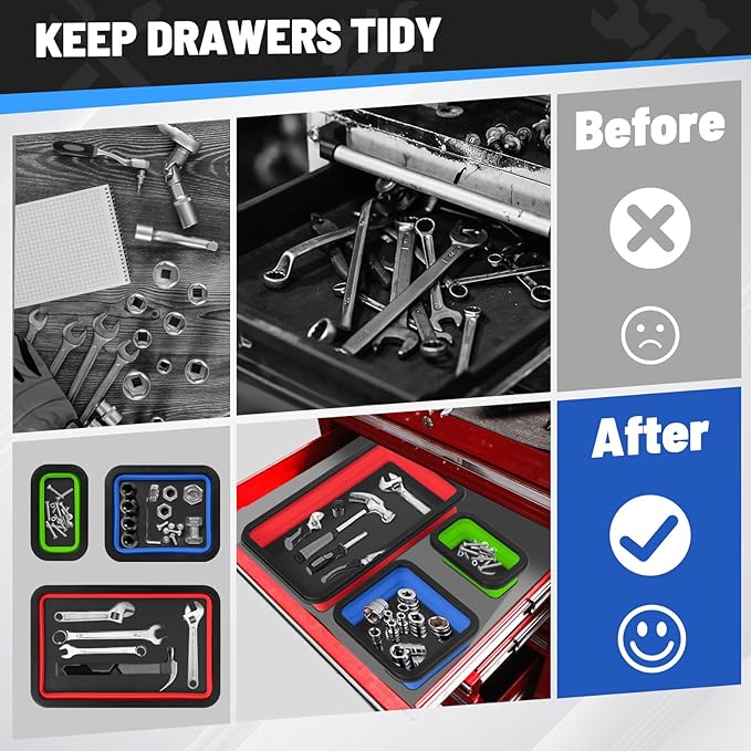 3 Pack Magnetic Parts Tray Set, Different Size Collapsible Tool Trays for Storage Organizer Screw, Bolts, Nuts, Washers, Pins & Other Small Metal Parts-Tool Gifts for Men(Red Blue Green)