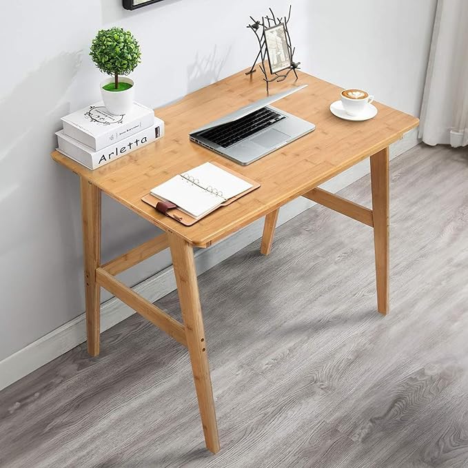 Nnewvante 31.5" Bamboo Writing Desk, Home Office Computer Desk with Drawer | Compact Modern Simple Style, Study Table with Storage for Small Spaces