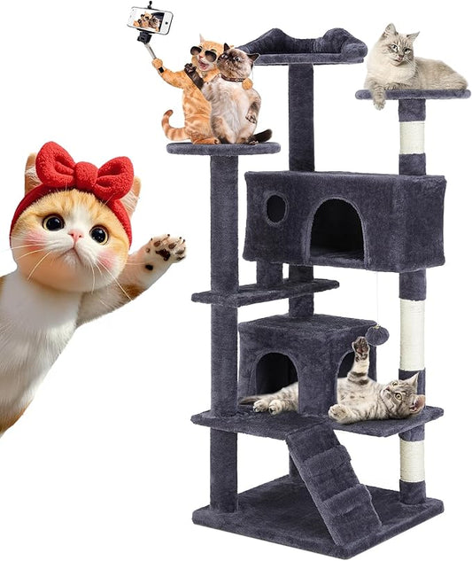 54 Inches Cat Tree Tower, Cat Tree Tower Condo with Scratching Post for Cats House Play, Multi-Level Furniture Activity Center for Pet, Detachable Cat Tower, Dark Gray