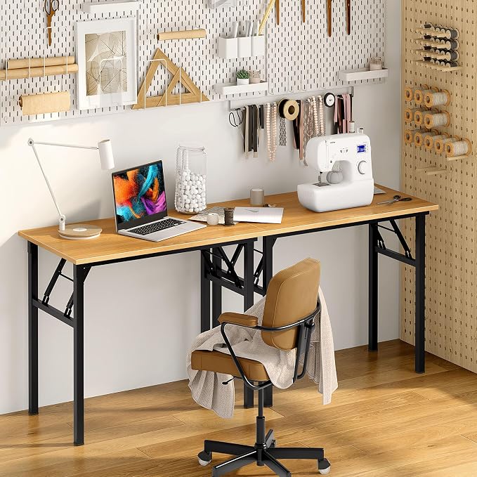 Need Office Computer Desk - 47.2L Sturdy and Heavy Duty Folding Laptop Table,Writing Table/Home Office Desk/Sewing Table,No Assembly Required (Teak Color) AC5BB12060 | Black Frame Writing Gaming Work Table/Foldable Home Office Desk/Sewing Table, No Ass...
