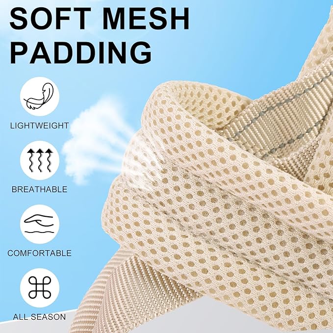 BEAUTYZOO Dog Harness No Pull, Quick Fit Dog Harness and Leash Set, Escape Proof Vest Harness with Soft Handle, Reflective Breathable Mesh Padding Harness for Medium Size Dog Training Walking, Beige M
