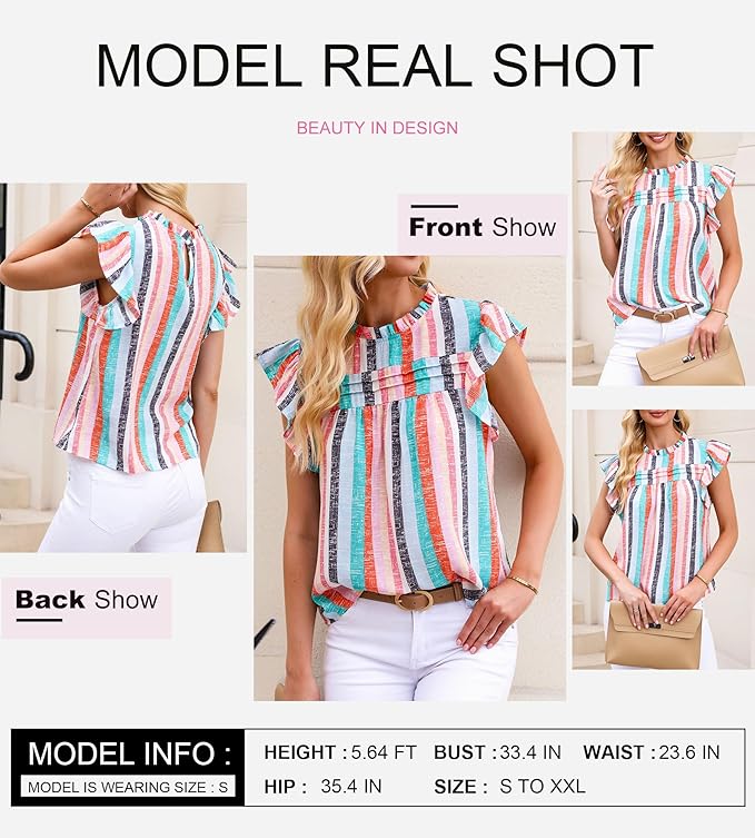 SHEWIN Womens Summer Crewneck Tank Tops Casual Ruffle Sleeveless Tops Shirts