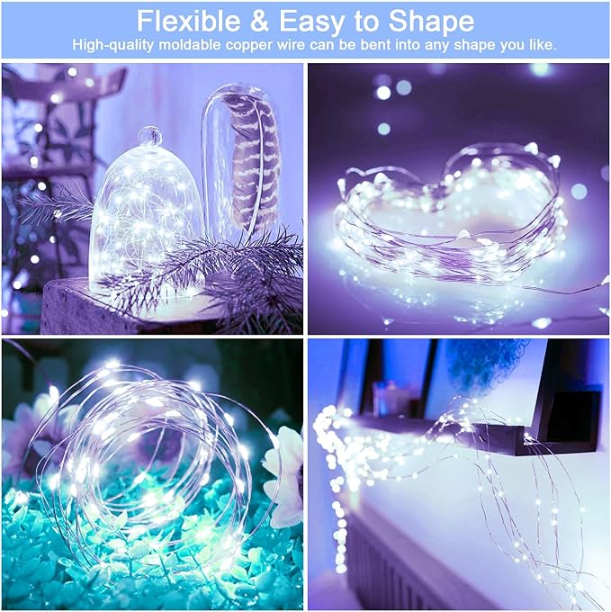 Solar Fairy Lights Outdoor Waterproof,16.4ft 50LED Solar String Lights for Outside 8 Modes 2 Packs for Patio Backyard Garden Wedding Deorations Cool White