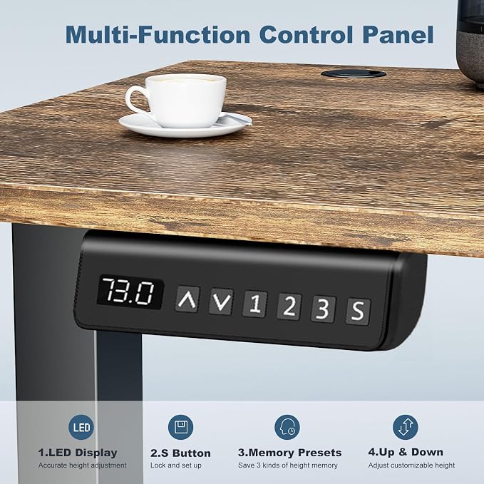 DUMOS 40 Inch Electric Standing Desk, Memory Adjustable Home Office Desk | Sit Stand Up Desk for Work Home Office,Adjustable Desk, Rising Computer Table with Splice Board,Cable Management,Hook,Brown