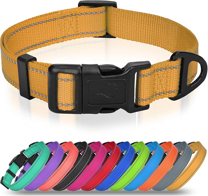 Joytale Reflective Dog Collar, Adjustable Nylon Pet Collar with Quick-Release Buckle for Medium Dogs, Khaki, M