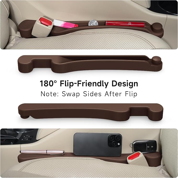 Car Seat Gap Filler Set of 2, 3IN1 Seat Side Gap Filler Plug with Storage Slot & Hook Function, Soft Foam Universal Fit Car SUV Truck Fill Gap Between Seats Console Organizer���Narrow Dark brown���