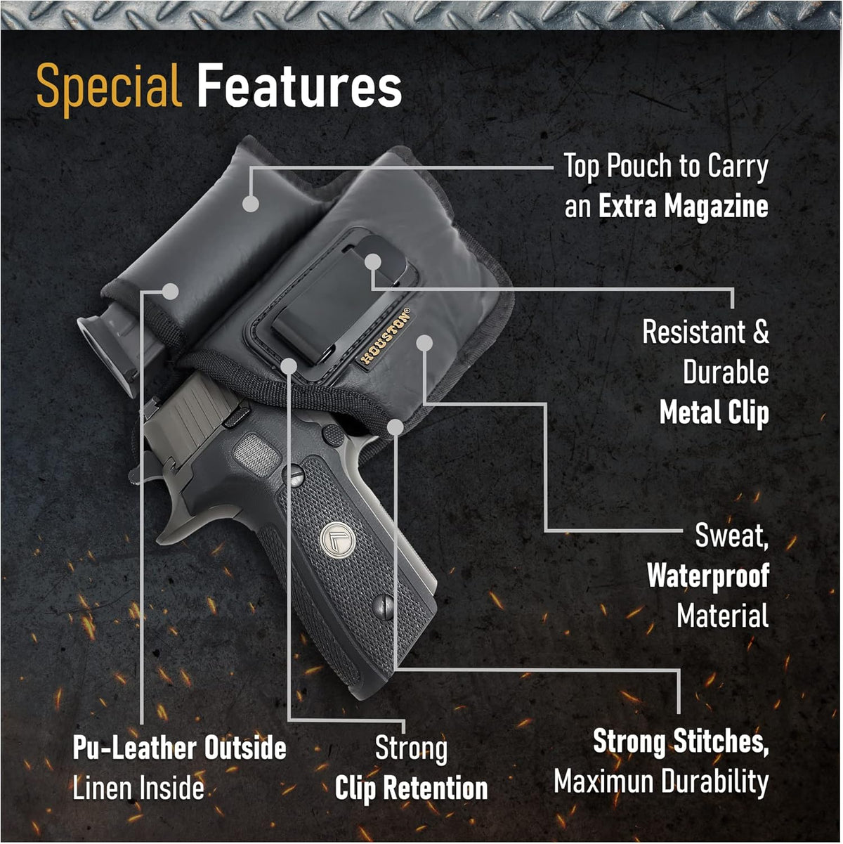 Skiennix IWB Pistol Holster - Eco Leather with Mag Pouch for Glock 17/19/21 & XDM (Right-Handed)