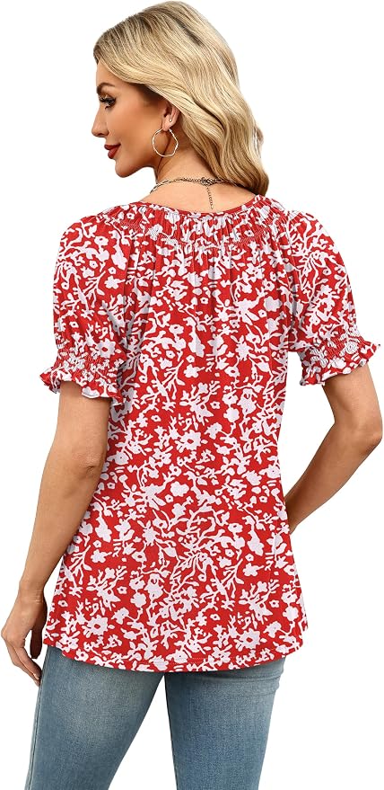 WIHOLL Womens Short Sleeve Square Neck Summer Tops Dressy Casual Blouses Trendy Clothes 2026
