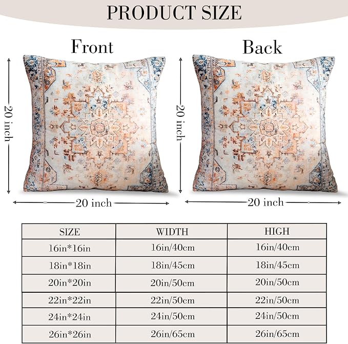 Boho Throw Pillow Covers 20x20 inch Set of 2,Boho Vintage Carpet Pattern Antique Ethnic Decor Double Sided Pattern Cushion Cover Soft Pillow Case Living Sofa Room Bed Square Pillow Cover