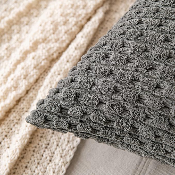 MIULEE Euro Sham Decorative Throw Pillow Covers 24x24 Dark Grey Corduroy | Textured Striped Pack of 2 Striped Pillow Covers Modern Farmhouse Home Decor for Couch Bed Sofa Living Room