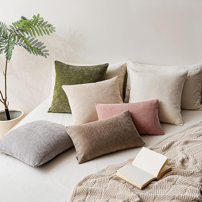 a moment Pack of 2 Decorative Chenille Throw Pillow Covers with Twill Cushion Covers for Sofa Living Room Couch Bed 20x20 Inch Raw White