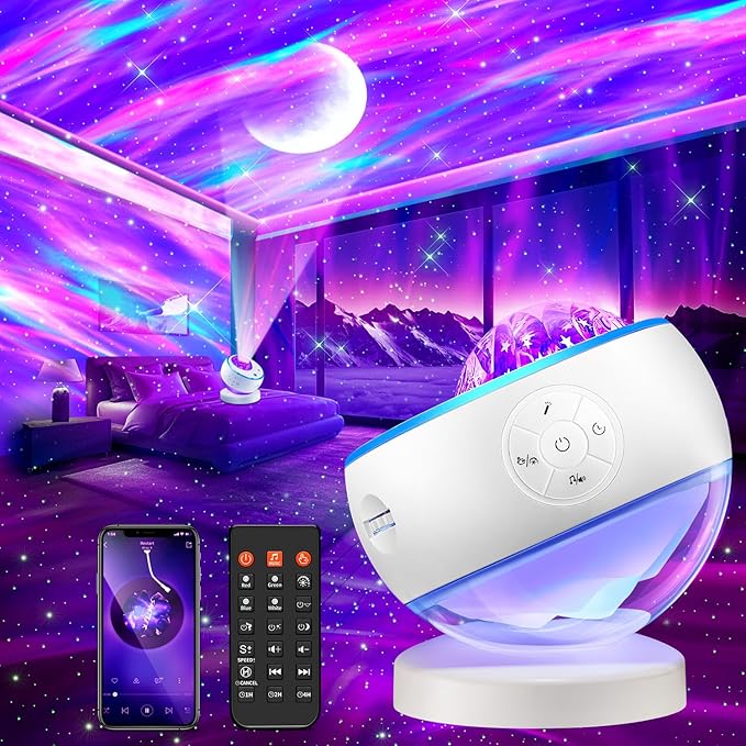 Northern Lights Projector,300+Color Modes Galaxy Projector for Bedroom, 15 White Noise, 5Moon Star Projector, Bluetooth, Remote Timer, Room Decor Bluetooth Teen Girl Gifts for Boys Gift Birthday Gifts