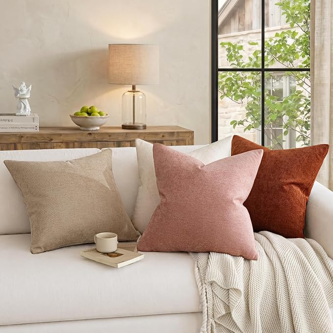 a moment Pack of 2 Decorative Chenille Throw Pillow Covers with Twill Cushion Covers for Sofa Living Room Couch Bed 24x24 Inch Blush Pink