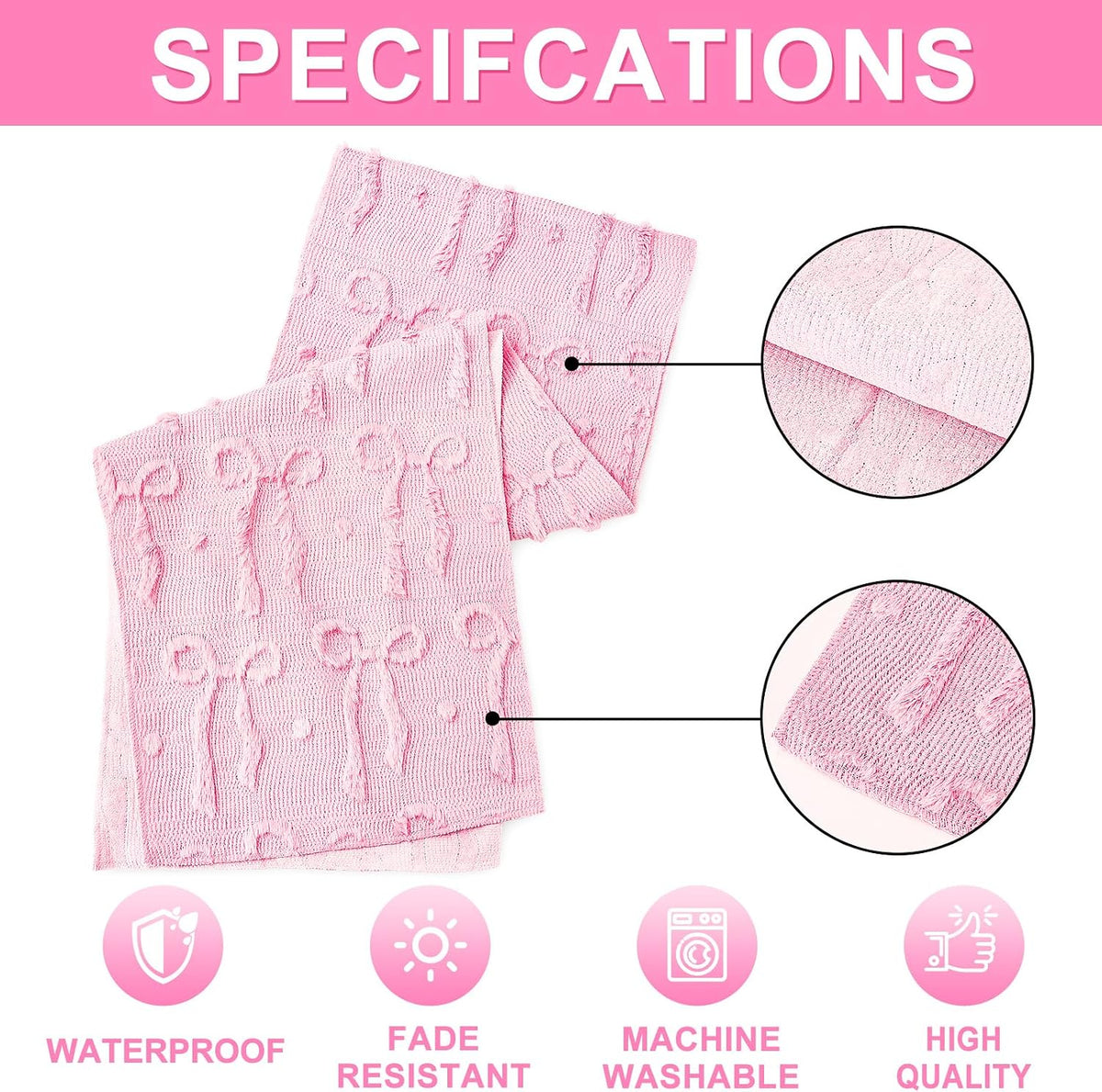 FYSUIMU Pink Bow Dot Table Runner 3D Bow Knot Plush Faux Fur Dining Table Cover for Coquette Party Home Kitchen Decoration, 13 x 72 Inch