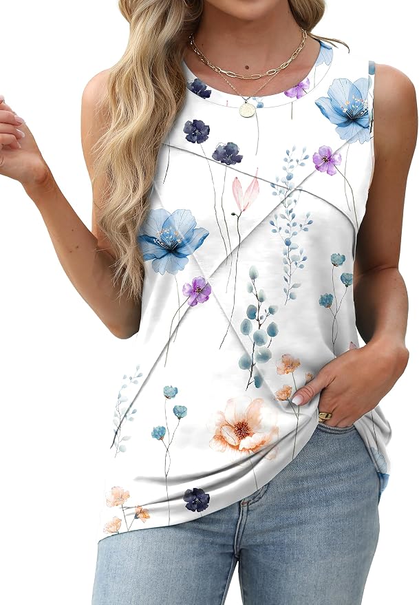 WIHOLL Women's Sleeveless Summer Crewneck Loose Fit Tank Tops