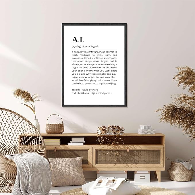Framed AI definition poster Canvas Print Art Modern Minimalist Aesthetic Wall Art Pictures Wall Decor Stunning for Office Apartment Home Decor (Black Framed,8" Lx12 W)