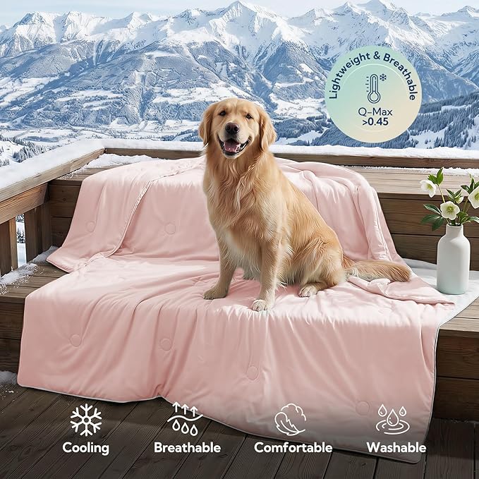 Soulbond Cooling Blanket for Extra Large Dogs - Q-MAX>0.45, Washable Cool Pet Cats Throw Blanket for Hot Weather, Self-Cooling Soft Dog Mat for Bed Crates Couch Sofa Cars(50"x60", Pink)