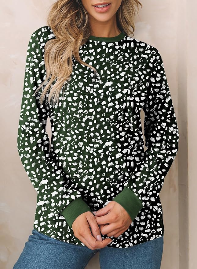 EVALESS Womens Crewneck Long Sleeve Tops Casual Polka Dots Tops Fall 2026 Tshirts Shirts