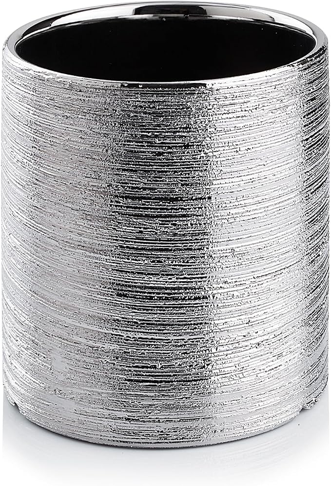 WGVI Silver Etched Ceramic Cylinder Vase Width 3.75" Height 4", Flower Arrangements, Candle Holder, Terrarium Planter Pot, Storage Container Organizer, Pen Brush Holder, Scratched Texture, 24 Pcs
