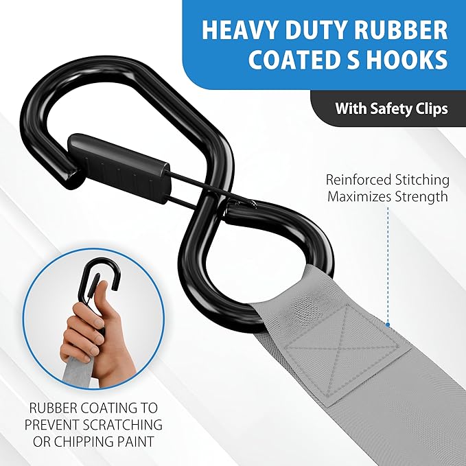 HandT USA Based Retractable Ratchet Straps (2PK) 1in x 6ft - 1,500lb Break Strength, Heavy Duty Automatic Ratchet Straps Self Retractable Tie Down, Push Button Retracting Truck Trailer Cargo | Gray